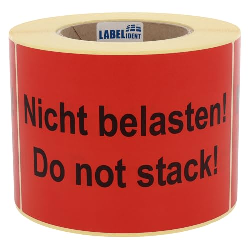 Warnetiketten 150 x 100 mm - Paket Aufkleber Nicht belasten! Do not stack! - 500 Versandaufkleber auf 1 Rolle(n), Papier selbstklebend