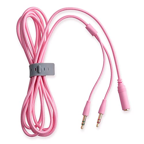 Huyun 2M/6.5Ft Pink Headphone Audio/Mic Splitter, 3.5Mm Headset Adapter (Microphone + Audio) 2 Trs Female To Trrs Male Ctia Stereo Jack Y Cable Compatible For Dual-Plug Gaming Headset To Laptop, Pc #TOP1