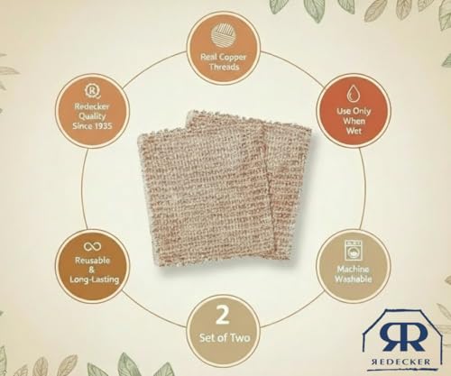 Image of Redecker Copper Cleaning Cloth, XL Size - Large Non-Scratch Scrubber for Pots, Pans, Grill & Kitchen Surfaces - Reusable Copper Cloth for Heavy Cleaning, Made in Netherlands
