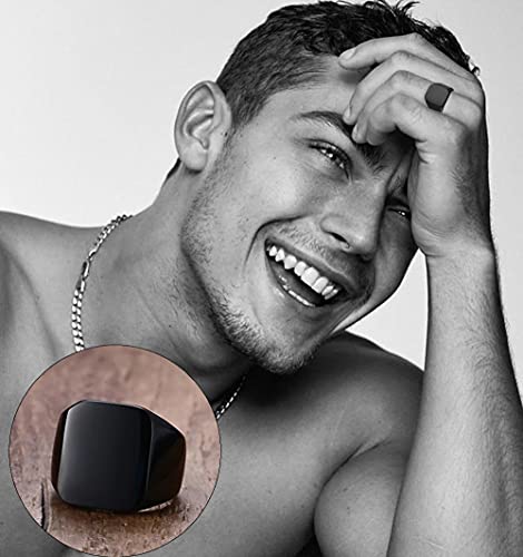 MOZAKA 4Pcs Stainless Steel Black Signet Solid Biker Ring For Men Polished Matte Grooved Edges Cuban Link Band Rings Set Size 7-124