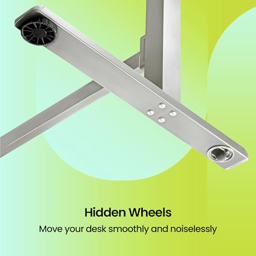 Image of Sleepyhead Lyft Designed by Duroflex - Height Adjustable Desk for Home Office & WFH | Portable Sit Stand Table with Hydraulic Lift, Wheels & Ergonomic Laptop Workstation (White Base & Oak Top)