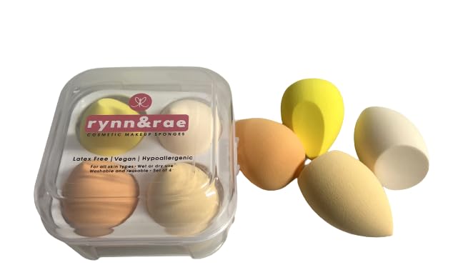 rynn&rae4 Pcs/Box Latex-Free Makeup Sponges Set Beauty Blenders Make up for foundation Blending Sponge Liquid Cream Powder/maquillaje Esponjas para maquillaje (Yellow - 4 pcs/box)