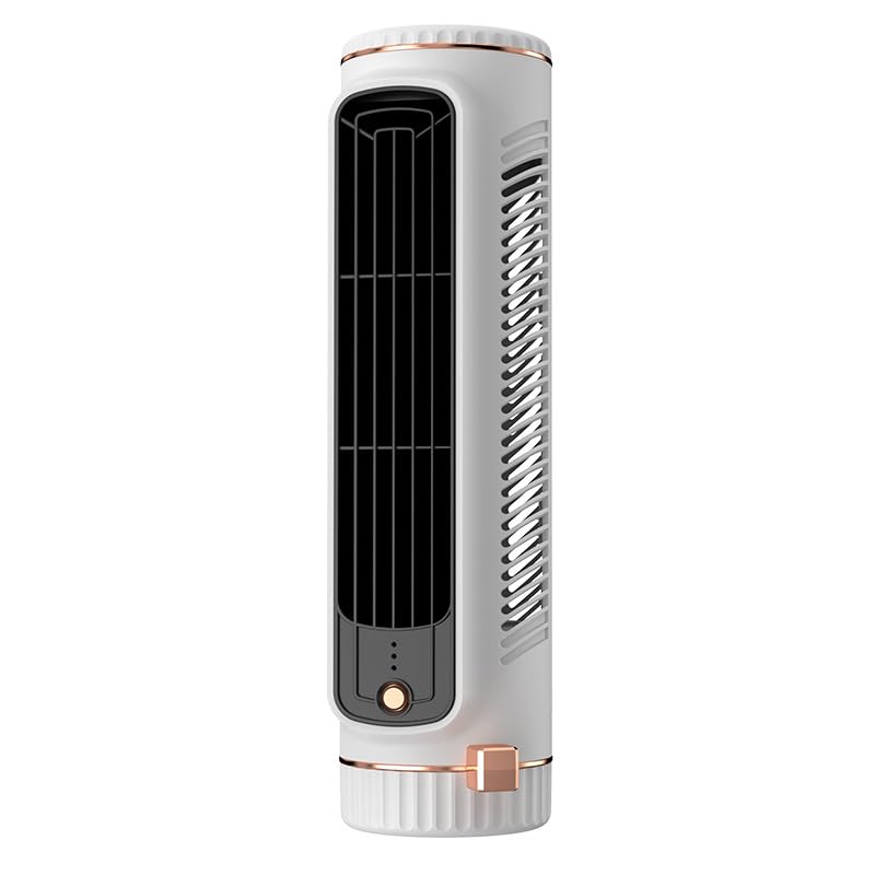 Tower Fan for Bedroom, Quiet Desktop Bladeless Fan with 3 Speeds & 360° Oscillation, USB Rechargeable Personal Cooling Fan for Home, Office, and Desk – Space-Saving Compact Design (WHITE)