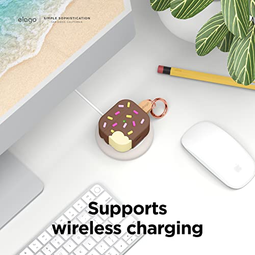 Image of elago Ice Cream Case Compatible with AirPods 3 Case Cover - Compatible with AirPods 3rd Generation, Carabiner Included, Supports Wireless Charging, Shock Resistant, Full Protection (Chocolate)