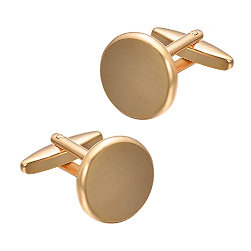 Brushed Gold Cufflinks For Men Wedding Simple Round Cuff Links Mens Western for Groom