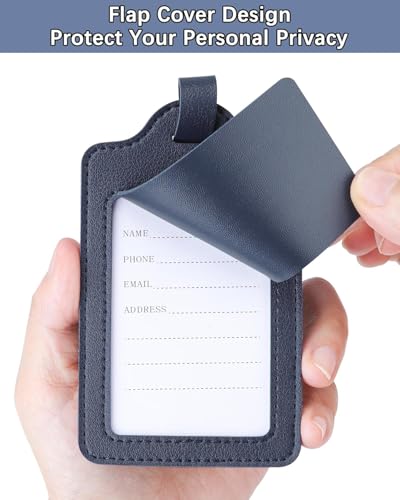 Image of Teskyer Luggage Tags, Thick & Durable, Easy to Identify, Privacy Protection, TSA Approved Travel Essentials Suitcase Tags - 4 Pack, Blue
