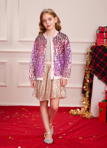 Image of GRACE KARIN Girls Sequin Jacket Kids Bomber Zip Outwear Sparkle Fall Top Cardigan Dress Coat Size 5-14