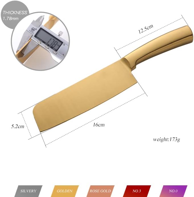 Meat Cleaver, Stainless Steel Kitchen Knives Professional Chef Knife Sharp Vegetable Fruit Cutter Meat Chopping Slicing Cleaver Kitchen Knife (Color : Gold, Kitchen Knife Size : 1Piece)