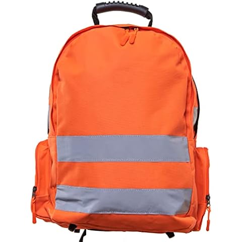 Hi Vis Viz Backpack Work Rucksack | High Visibility Safety Lightweight Reflective Stripe Strap Bag | Hi-Vis Rucksack Cycling Hiking Sports Classic Reflective Daypack Orange (Stripes) Cover