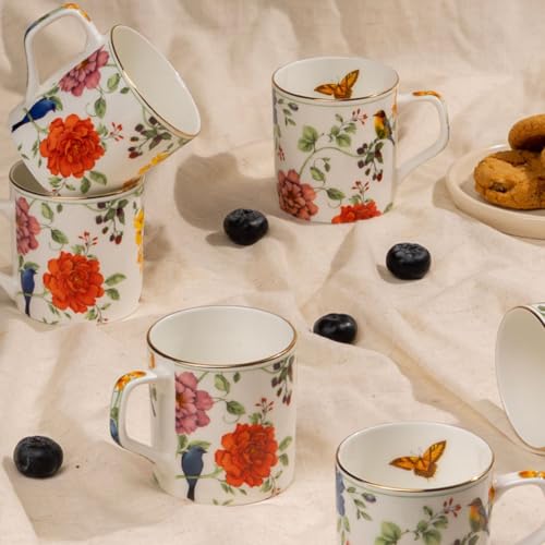 Image of GOLDEN QUEEN'S Handcrafted Tea Cups - Set of 6 | Ideal for Everyday Tea and Coffee, Enhancing Your Daily Rituals (Wildflower Garden)