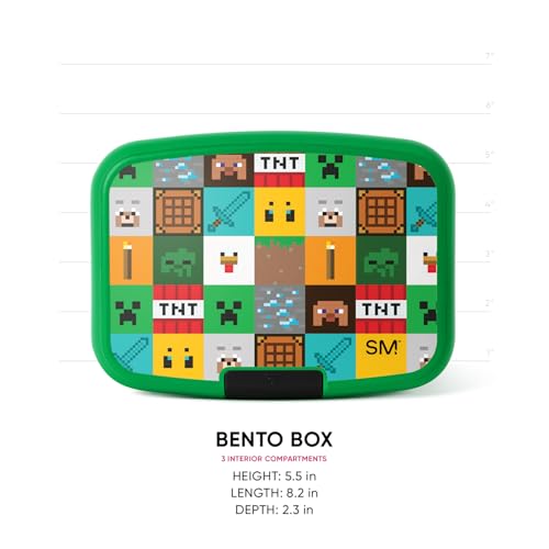 Image of Simple Modern Minecraft Porter Bento Lunch Box | BPA Free, Leak-Resistant, Dishwasher Safe | Lunch Container for Girls, Boys, Toddlers, Kids | 3 Compartments, Minecraft Mashup