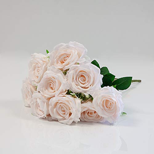 Soie Artificielle Fleur Rose Bouquet 9 Têtes HM91677-3 Couleurs Mariage Décor - Clair Pêche, 55...