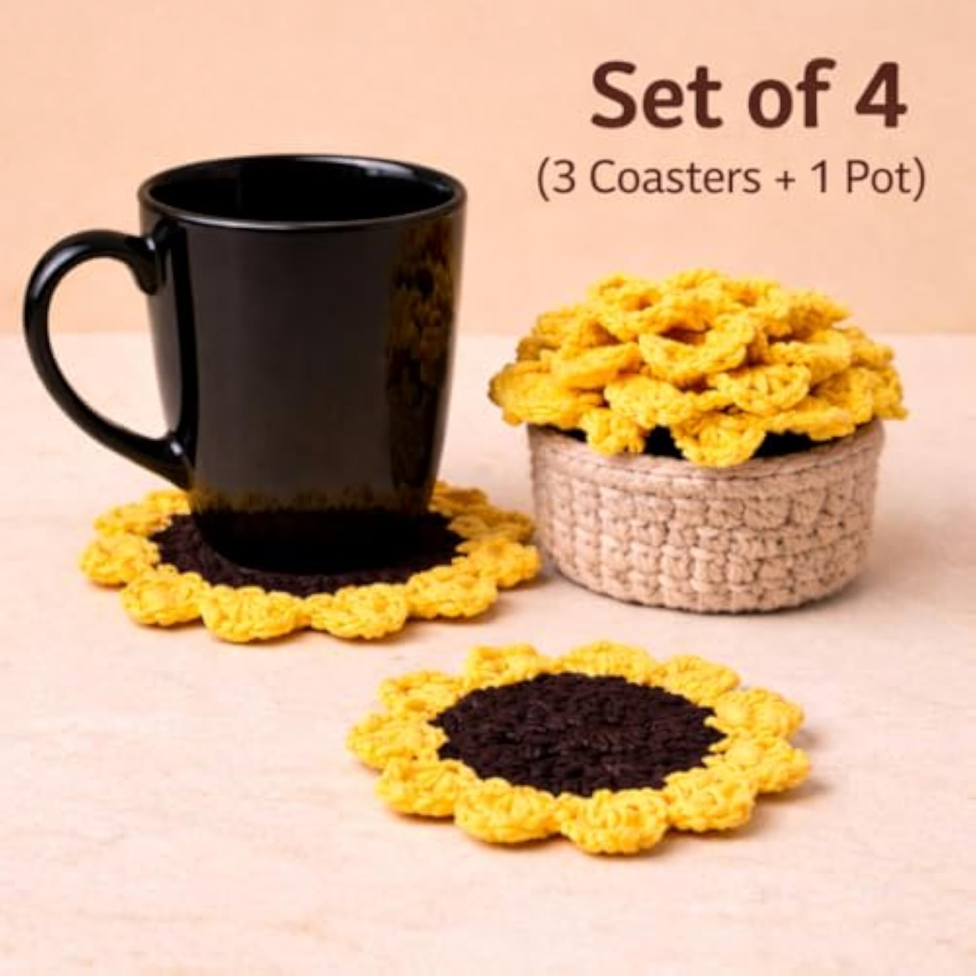 3pc Floral Crochet Tea Coaster Set, Table Decor