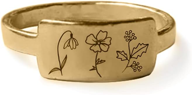 SIMONLY Mother's Day Gifts Personalized Birth Month Flower Ring 925 Sterling Silver Custom Nature Ring Birth Month Flower Gift For Her