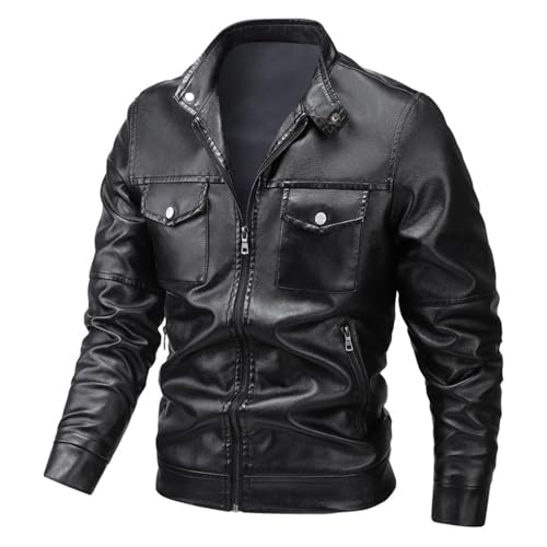 YANBLOS Men Jacket Light Warm Comfortable Men Outdoor Jacket Casual Fashion Men Handsome Faux Leather Jacket Temperament Vintage Trend Men Transition Jacket J-Black M