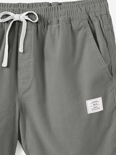 HOTake Mens Corduroy Shorts Casual 7 Inch Elastic Waist Drawstring Summer Beach Loose Fit Shorts Light Gray