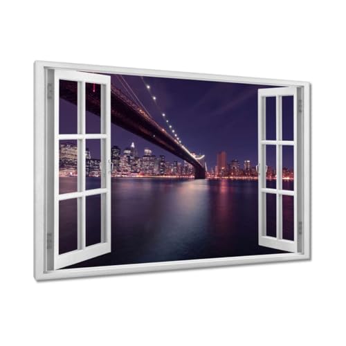Peinture imprimée sur toile haute définition du pont de New York de nuit, 90x60cm