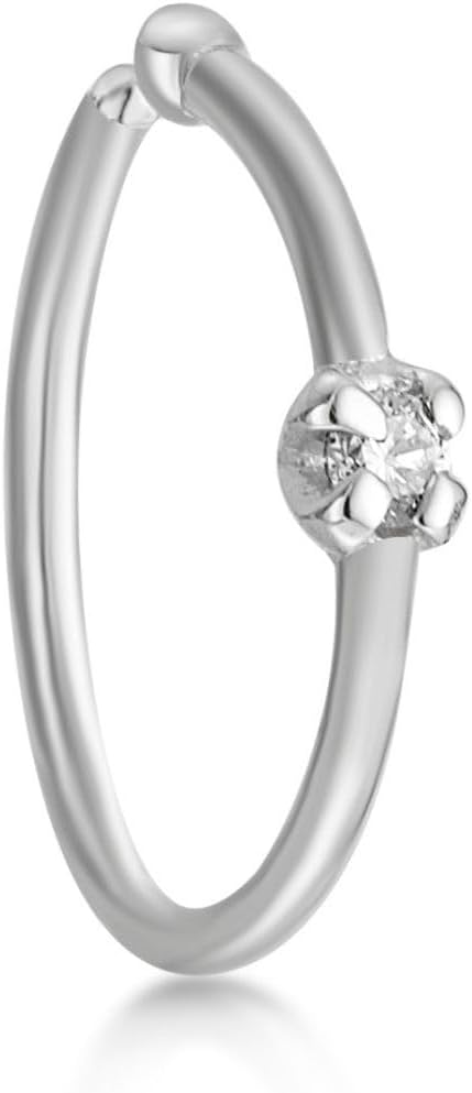 Lavari Jewelers 20 Gauge Nose Ring for Women - 14k White or Yellow Gold Lab Grown Diamond Nose Stud - Unisex Stud Hypoallergenic Nostril Piercing Jewelry - Classic Open Ring 20G Body Piercing for Men