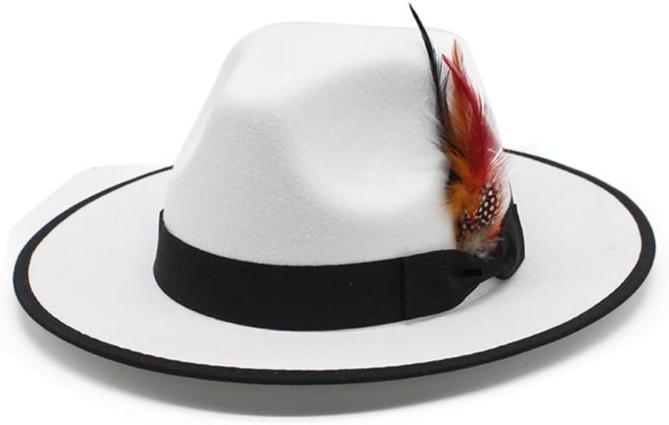 Classic Western Cowboy Hat, Black Felt with Feather Detail, Wide Brim, Red Trim