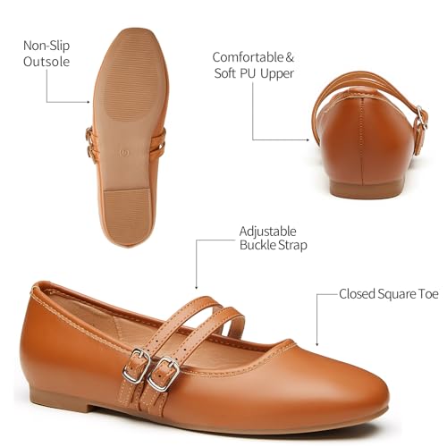 Trary Mary Jane Shoes Women Square Toe Flats for Women Dressy Ballet Flat Mary Jane Flats with Buckle Strap Comfortable Slip On Casual Shoes4