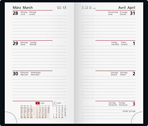 rido/idé Weekly calendar model pocket planner 2024 2 pages = 1 week sheet size 8.7 x 15.3 cm wine red - Image 3