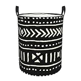 African Mud Cloth Black And White Round Canvas Linen Laundry Hamper, Waterproof Storage Bin For Toys, Books, Clothes, Pets, Laundry Basket, Gift Basket Medium