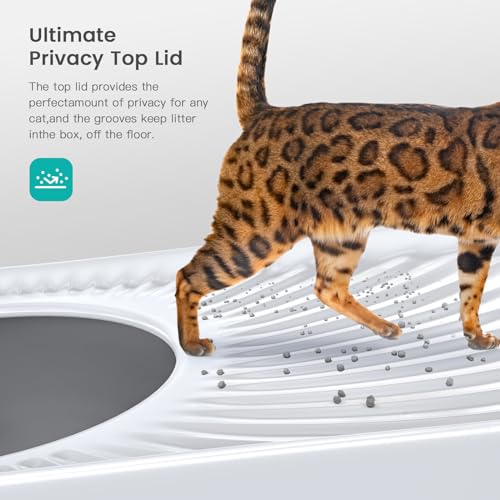 Image of WoofiGo Stainless Steel Cat Litter Box, Large Top Entry Litter Box for Big Cats, Enclosed Kitty Litter Pan with Lid, Metal Cat Box Never Absorbs Odors, Easily Cleaning, Include Scoop