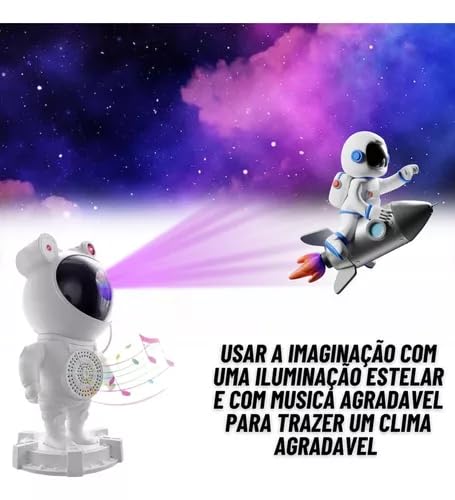 Projetor De Luz Caixa De Som Noturna Galáxia Astronauta Star Branco 110V/220V