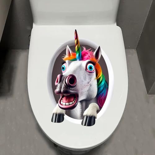 Leniutor 1pcs Animal Toilet Stickers, Unicorn Toilet Tank Lid Decals Waterproof, Self-Adhesive Removble Cute Bathroom & Door Wall Sticker, Creative Funny Tank Sticker (Design1)