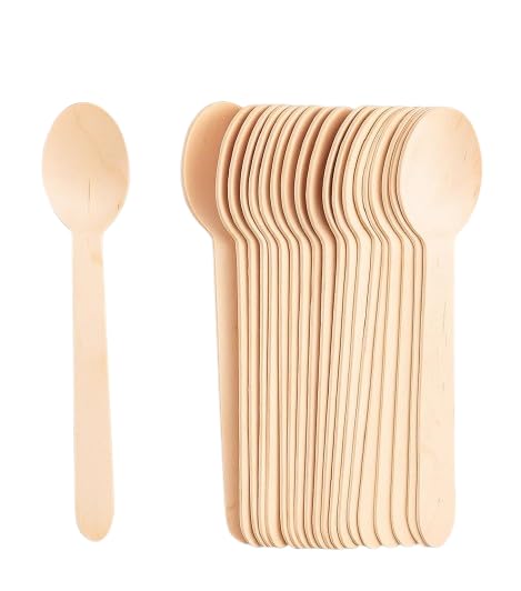 Image of Lazer Accessories Pack of 50 Multipurpose Disposable Wooden Spoons | Eco-Friendly, Natural & Biodegradable Flatware | Ideal for Kids Birthday, Wedding, Party | 140mm Durable & Compostable Cutlery