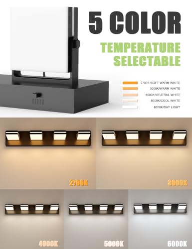 Image of VOLISUN 4 Light Bathroom Vanity Light, 27.16 inch Dimmable Bathroom Light Fixtures Over Mirror, 5 Color Temperatures, 180Rotatable Head, Black LED Vanity Lights for Bathrooms-ETL Certificated