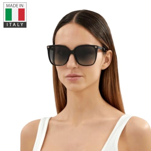 Gucci GG0022S GG Interlocking Logo Square-Shaped Non-Polarized Sunglasses for Women – Includes Luxury Eyewear Kit – Black Frame with Gray Lens