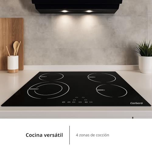 Placa vitrocerámica negra con bloqueo infantil y cuatro zonas eléctricas Corberó CCVG4645 6