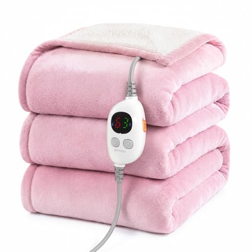 GOTCOZY Heated Blanket Electric Throw 60''X70''- Electric Throw Blanket with Extra Large Size 6 Heating Level & 9 Time Settings Heating Blanket, Machine Washable (Rose)