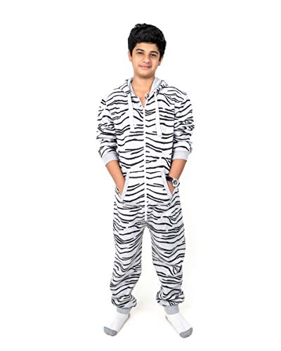 NOROZE Boys Aztec Print Gaming Onesie Fleece Hooded Costume | Playsuit All in One Piece Boys Girls Unisex Casual Loungewear Hooded Jumpsuit (13 Years, Zebra Marl Charcoal)