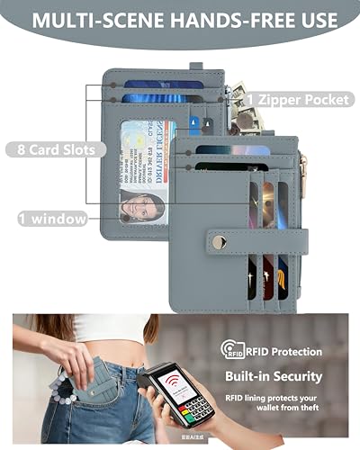 Image of Wristlet Wallet for Women, Keychain Wallet with AirTag Holder | 9 card slots,ID window & zipper pocket,RFID,beaded wrist strap and compact design for travel,shopping and daily carry.