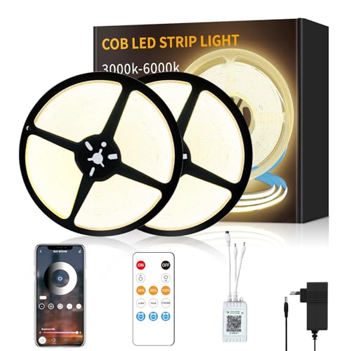 Yeewhale cob Led strip 30m,mit Fernbedienung, APP Steuerung,DC24V 3000k Warmweiß LED band,flexible Dimmbar COB LED Streifen, anwendbar auf Schlafzimmer, Raum,Schrank,DIY Dekoration