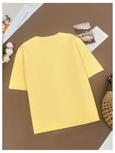 GORGLITTER Women's Short Sleeve Button Up Cardigan Crew Neck Lightweight Summer Cute Boho Knit Sweaters Tops2