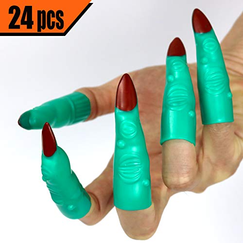 GiftExpress 24 pcs Halloween Witch Fingers, 2.5" Martian Witch Fingers Costume Accessory, Fake Nails, Zombie Fingers, Vampire Costume Green