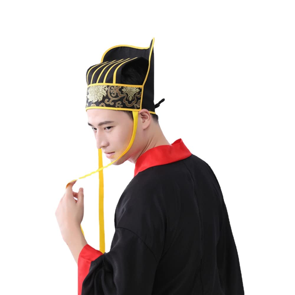 Hanfu Hat ， Starożytna czapka uczonych。 Męski tradycyjny chiński nakrycie głowy Hanfu Czerwony Vintage starożytny kapelusz Akcesoria Cosplay Żółty nakrycie głowy dla dorosłych