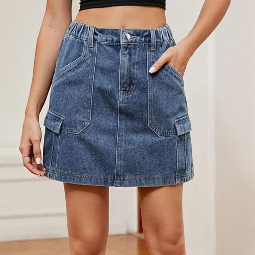 Generic Juniors Faux Denim Skorts for Women Loose Fit Cowgirl High Cut A Line Basic Midi Knee Length Winter Fall 2024 Y2K3