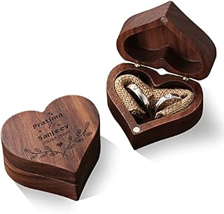 Personalised Heart Ring Box for Wedding Ceremony Engrave Name Wood Engagement Proposal Ring Bearer Boxes Holders Gift for Anniversary Jewellery Accessories