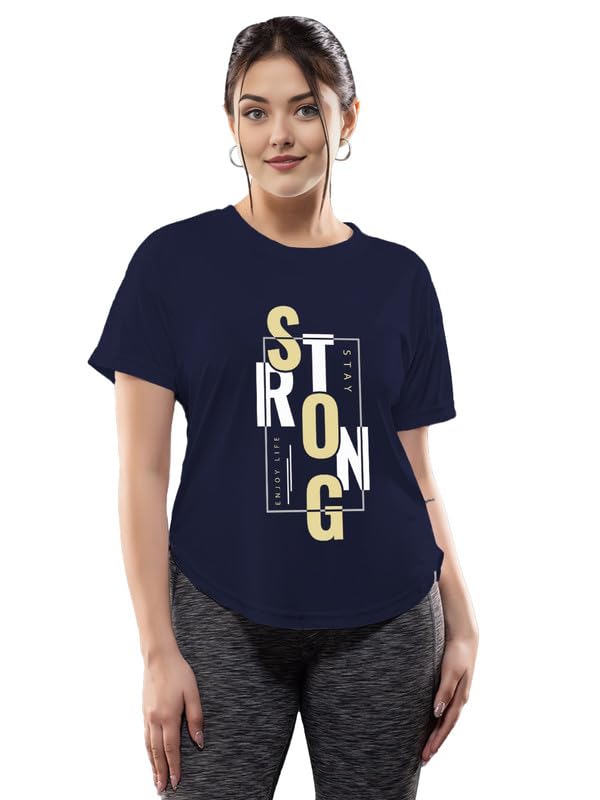 Image of CHKOKKO Womens Stylish Activewear Quick Dry Lightweight Breathable Printed Round Neck Half Sleeve Regular Fit Gym T Shirt for Sports Yoga and Training