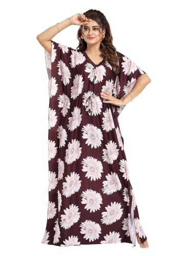 Image of Kaftan Printed Cotton Maxi Dress /Nighty /Nightdress for Ladies /Girls /Women | Free Size