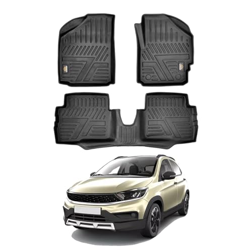 Image of Amazon Basics 5D Custom Fit Car Floor Mats for Tata Tiago | Odor Free Virgin Polymer | All Weather Waterproof Protection | Edge to Edge Coverage | 3 Piece Set