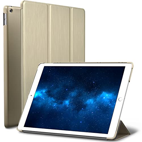 New iPad 9.7-inch 2018 2017 Case, ROARTZ Metallic Gold Slim-Fit Smart Rubber Folio Case Hard Cover Light-Weight Wake Sleep for Apple iPad 5th 6th Generation Retina Model A1893 A1954 A1822 A1823