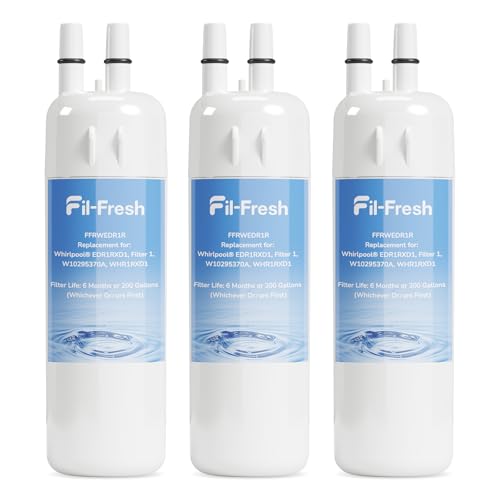 Image of Fil-Fresh EDR1RXD1 Refrigerator Water Filter Replacement for EveryDrop® Filter 1, Whirlpool® W10295370A, WHR1RXD1, KAD1RXD1, P4RFWB, P8RFWB2L, Kenmore® 46-9081, 46-9930, Fridge Water Filter, 3 Packs