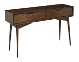 OSP Home Furnishings Copenhagen Mid-Century Modern Console Table, 2 Storage Drawers, Tapered Legs, Walnut Finish