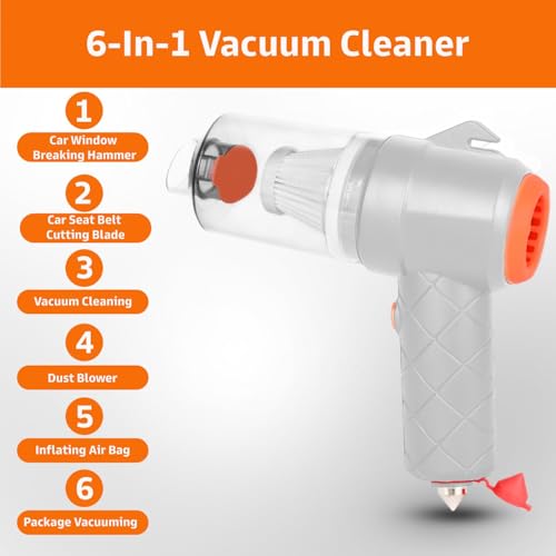 Image of JAYTOP Vacuum Cleaner for Car Use with Blower, Seat Belt Cutter & Window Hammer | Cordless Handheld Vacuum Cleaner for Wet & Dry Cleaning for Home /Office /Car /Keyboard /Travel /Sofa /Office (White)