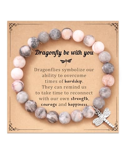 Dragonfly Gifts for Women Natural Stone Charm Bracelets for Daughter Friend Gifts